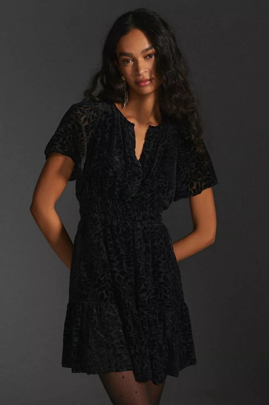 Anthropologie The Somerset Velvet Mini Dress Black Size S